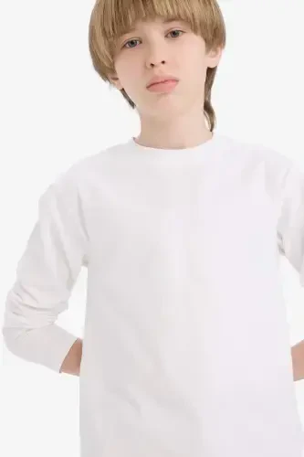 Boys' Bicycle Collar Long Sleeve Basic T-Shirt White - 1