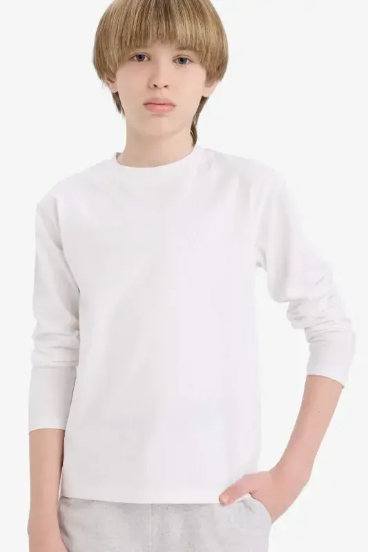 Boys' Bicycle Collar Long Sleeve Basic T-Shirt White - 3