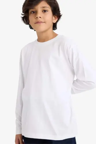 Boys' Bicycle Collar Long Sleeve Basic T-Shirt White 
