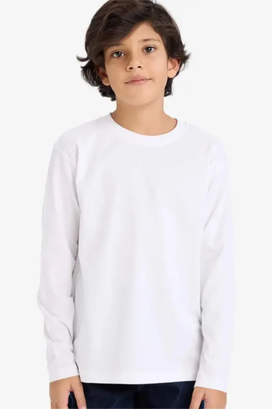 Boys' Bicycle Collar Long Sleeve Basic T-Shirt White - 3