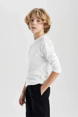 Boys' Bicycle Collar Long Sleeve Basic T-Shirt White - 4
