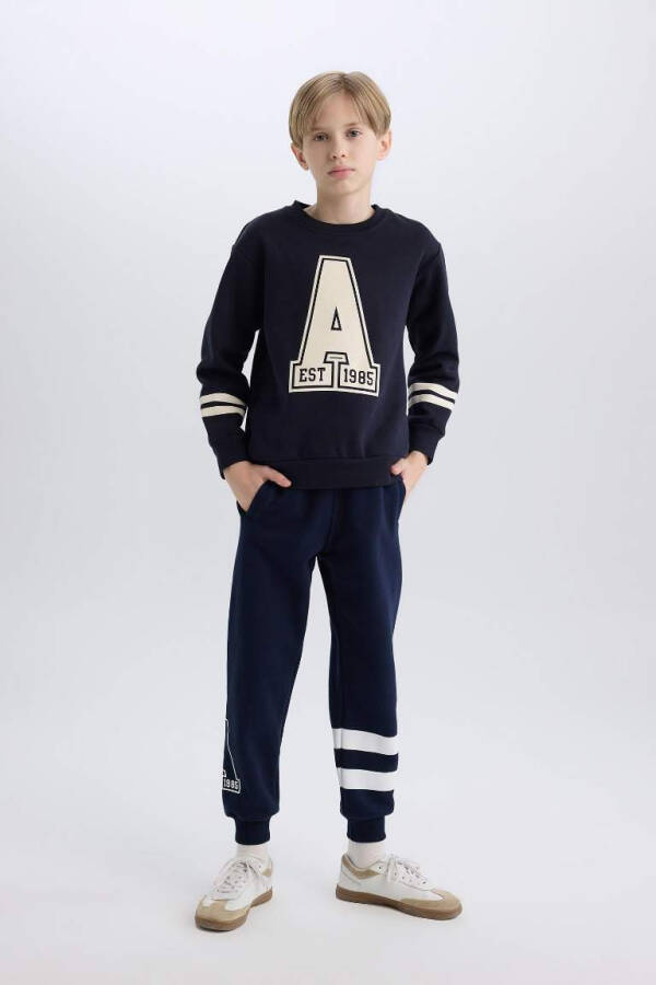 Boy's Bicycle Collar Printed Sweatshirt Navy - 2