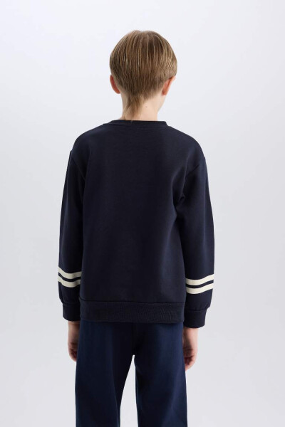 Boy's Bicycle Collar Printed Sweatshirt Navy - 5