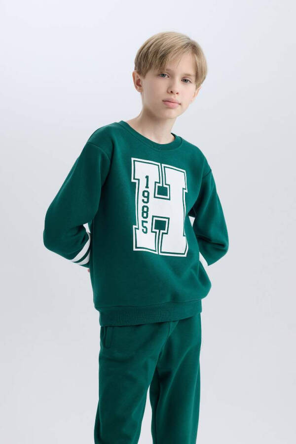 Boys Bicycle Neck Printed Sweatshirt Dark Green - 1