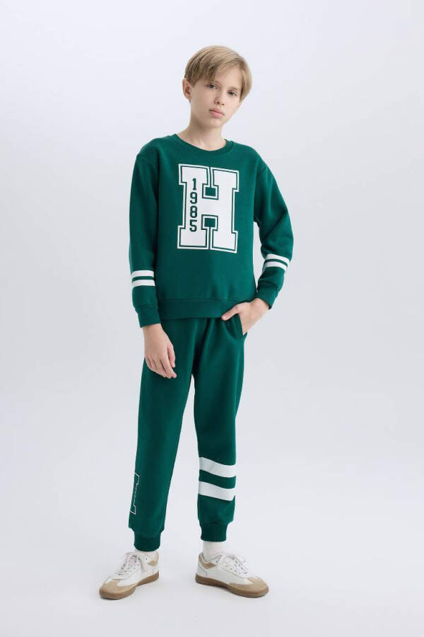 Boys Bicycle Neck Printed Sweatshirt Dark Green - 2