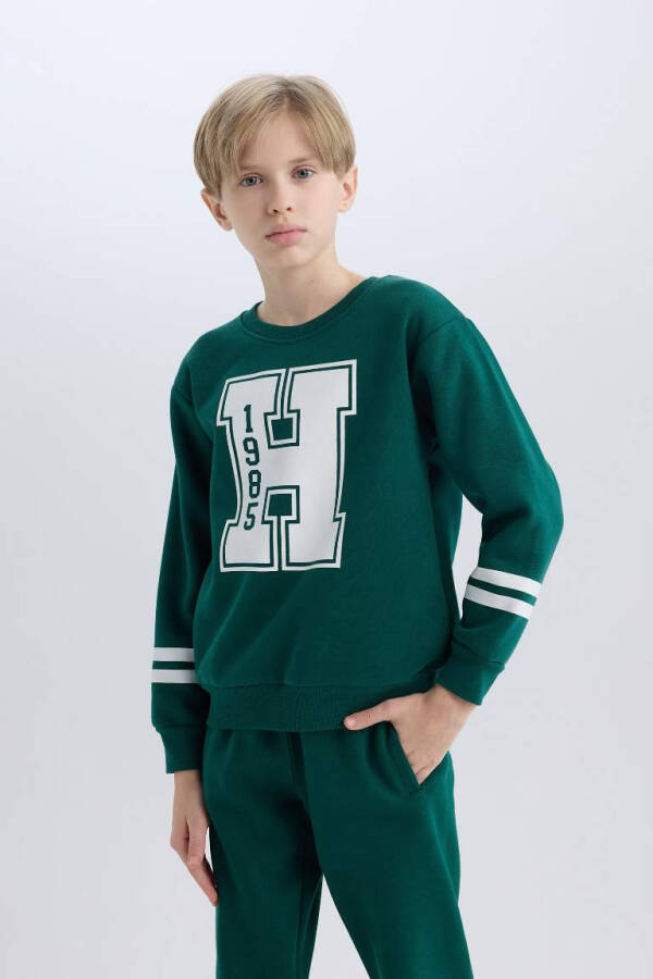 Boys Bicycle Neck Printed Sweatshirt Dark Green - 3