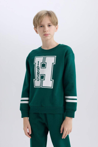 Boys Bicycle Neck Printed Sweatshirt Dark Green - 4