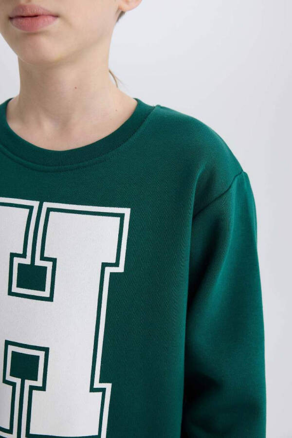 Boys Bicycle Neck Printed Sweatshirt Dark Green - 5