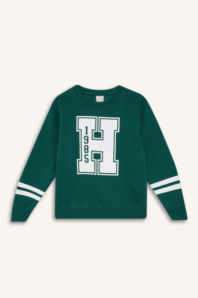 Boys Bicycle Neck Printed Sweatshirt Dark Green - 7