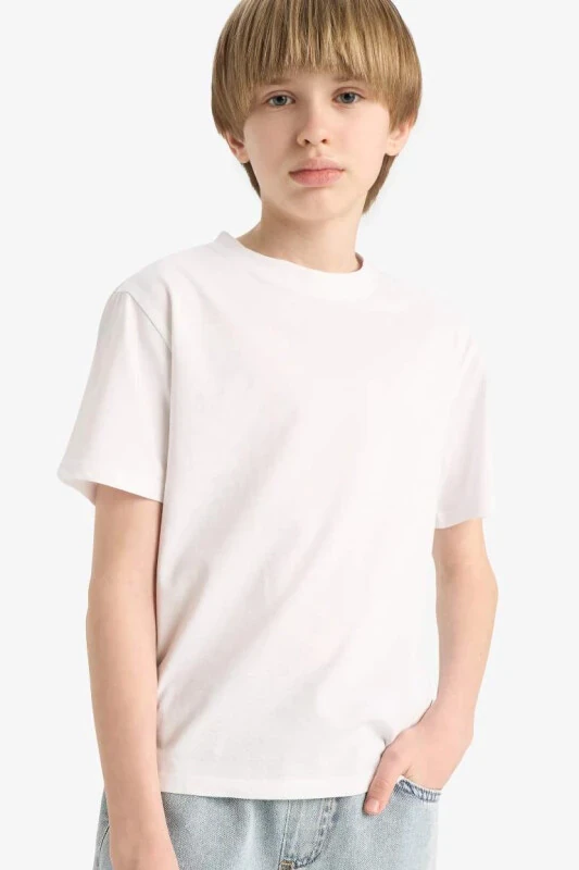 Boys' Bicycle Neck Short Sleeve T-Shirt White - DEFACTO