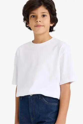 Boys' Bicycle Neck Short Sleeve T-Shirt White - 1