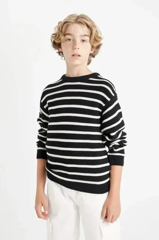 Boys' Bicycle Neck Striped Sweater C2297A824WN - 1