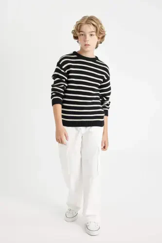 Boys' Bicycle Neck Striped Sweater C2297A824WN - DEFACTO (1)
