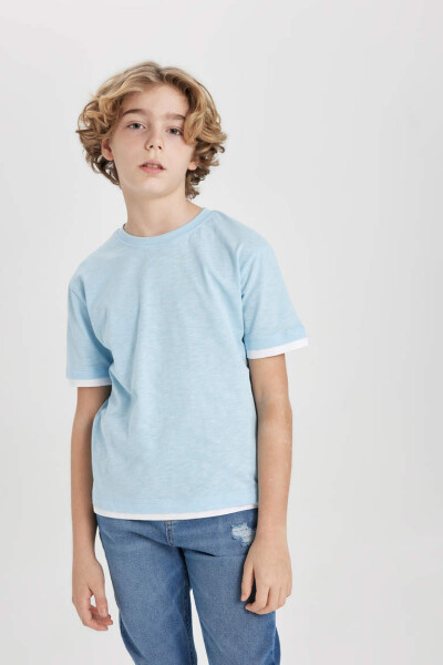 Boy's Bike Collar Short Sleeve T-Shirt Light Blue - 7