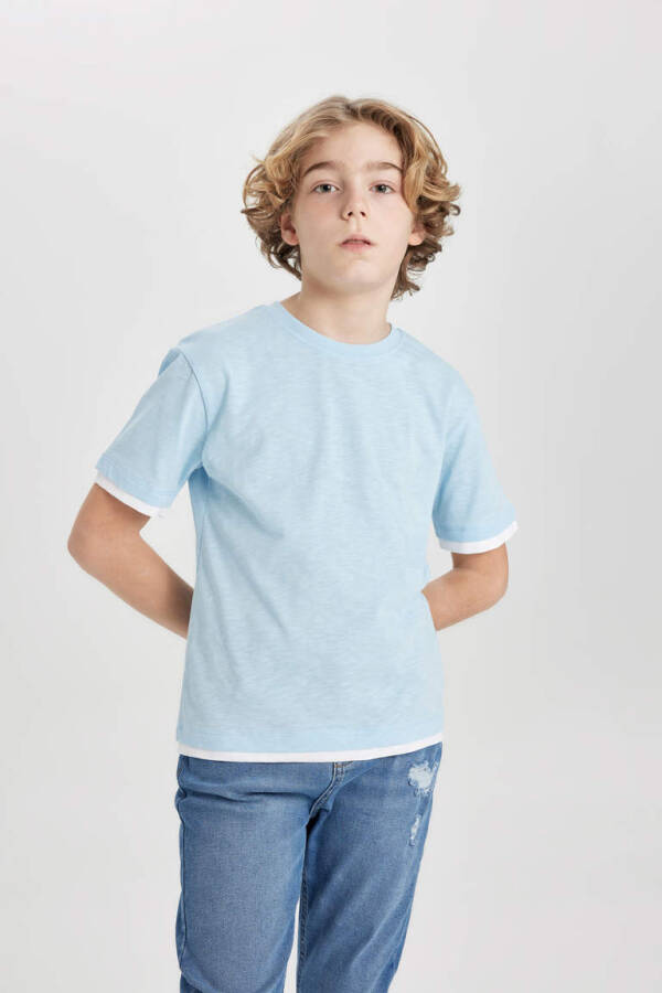 Boy's Bike Collar Short Sleeve T-Shirt Light Blue - 9