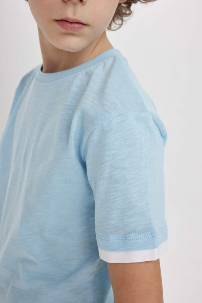 Boy's Bike Collar Short Sleeve T-Shirt Light Blue - 11