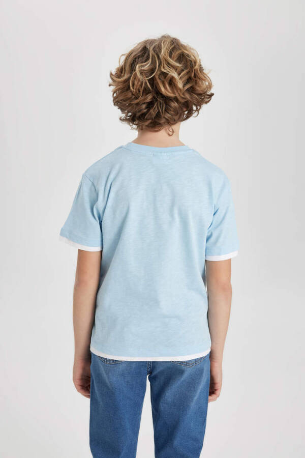 Boy's Bike Collar Short Sleeve T-Shirt Light Blue - 12