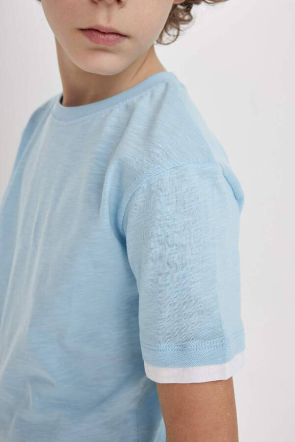 Boy's Bike Collar Short Sleeve T-Shirt Light Blue - 5