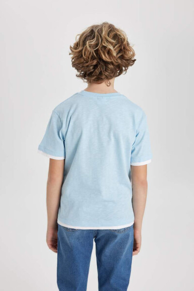 Boy's Bike Collar Short Sleeve T-Shirt Light Blue - 6