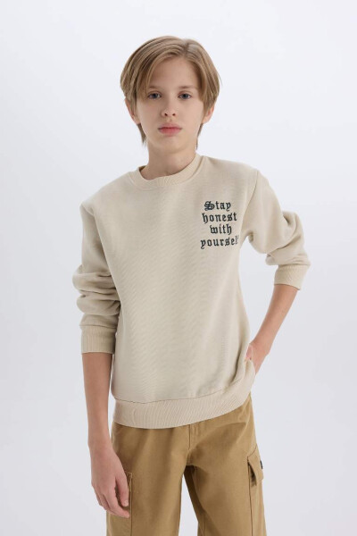 Boys Bike Crewneck Sweatshirt in Beige - 1