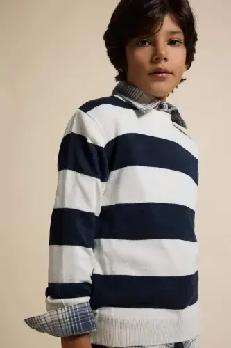 Boys' Bike Neck Striped Sweater C1710A824AU - 1