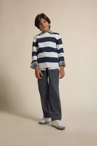 Boys' Bike Neck Striped Sweater C1710A824AU - DEFACTO (1)