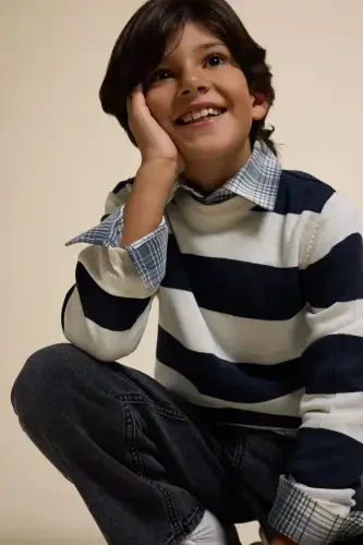 Boys' Bike Neck Striped Sweater C1710A824AU - 3