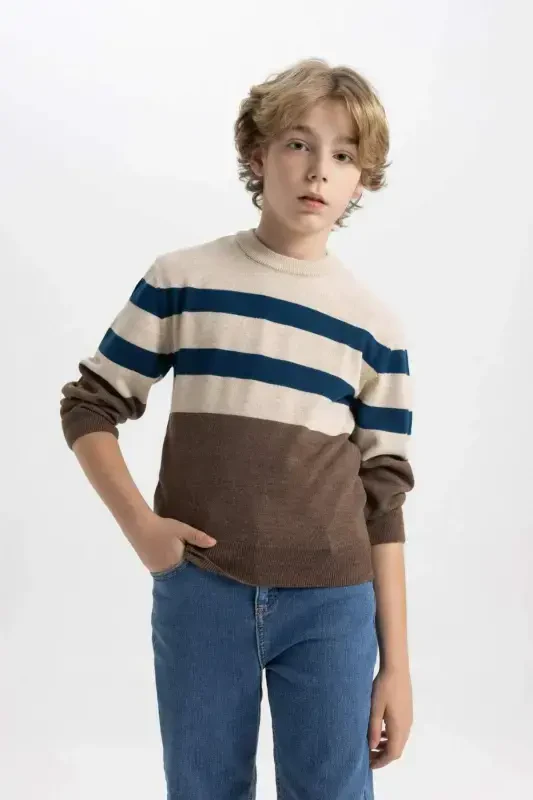 Boys' Bike Neck Striped Sweater C3134A824WN - DEFACTO