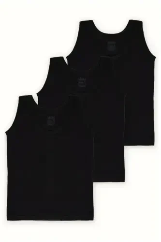 Boys Black 3-Pack Tank Tops 100% Cotton Jersey - 1