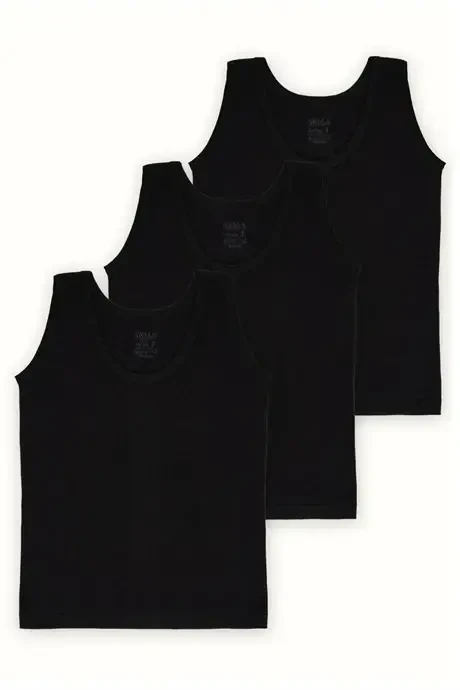 Boys Black 3-Pack Tank Tops 100% Cotton Jersey - BÜYÜKBEDENIZ
