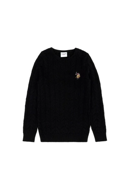 Boy's Black Basic Crew Neck Sweater 50269032-VR046 - U.S. POLO ASSN.