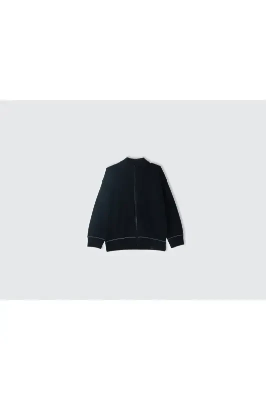 Boy's Black Cardigan with Zip-Up, Stand-Up Collar, Logo Detail on Black Hem - UNITED COLORS OF BENETTON