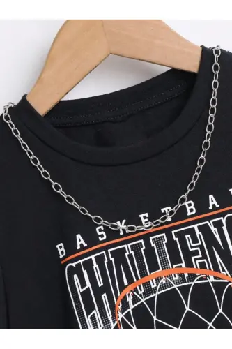 Boys Black-GRAY Basketball Challenge Printed T-Shirt-Short Set-BlackGrayASB - 3