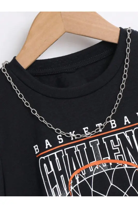 Boys Black-GRAY Basketball Challenge Printed T-Shirt-Short Set-BlackGrayASB - 3