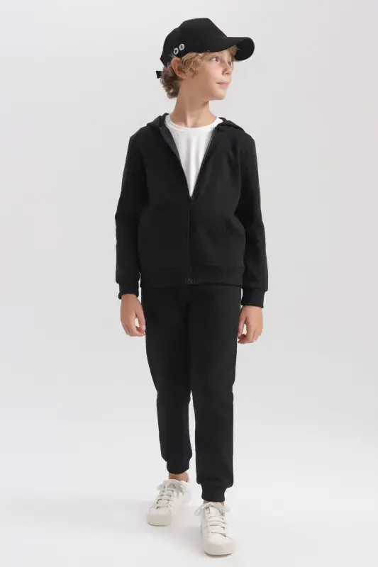 Boys Black Hooded School Cardigan-Black - 2