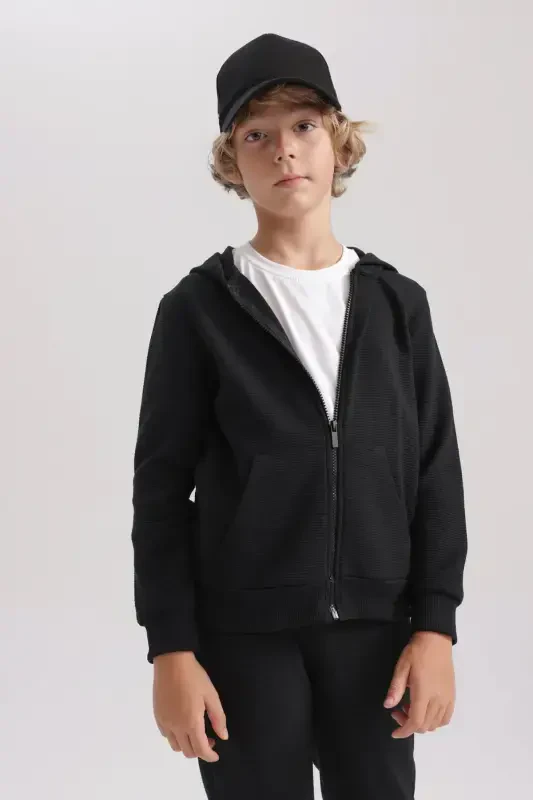 Boys Black Hooded School Cardigan-Black - 3