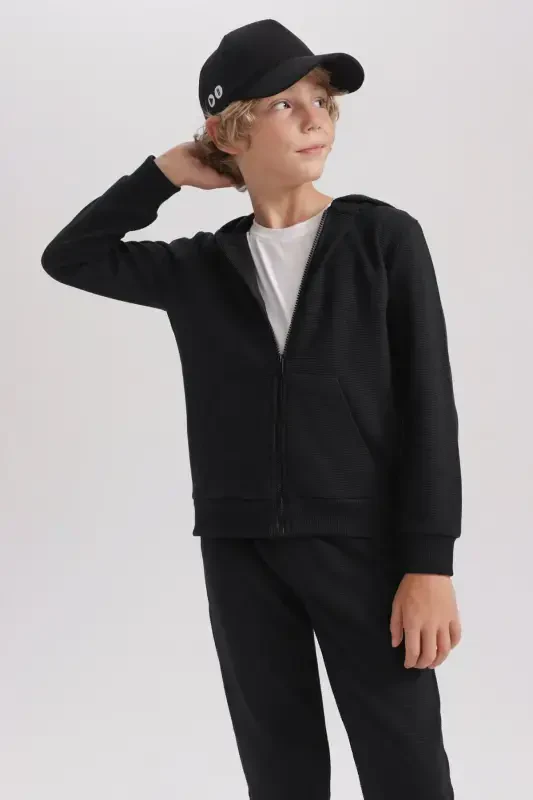 Boys Black Hooded School Cardigan-Black - 4