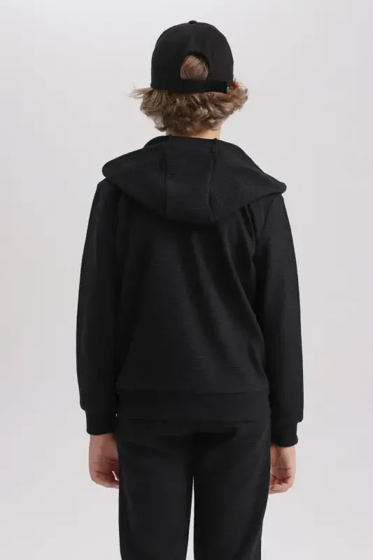 Boys Black Hooded School Cardigan-Black - 6
