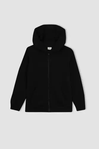 Boys Black Hooded School Cardigan-Black - 7