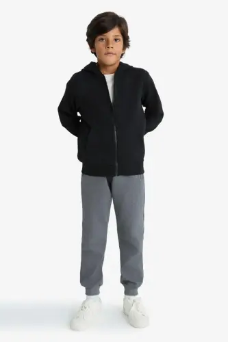 Boys Black Hooded School Cardigan-Black - DEFACTO (1)