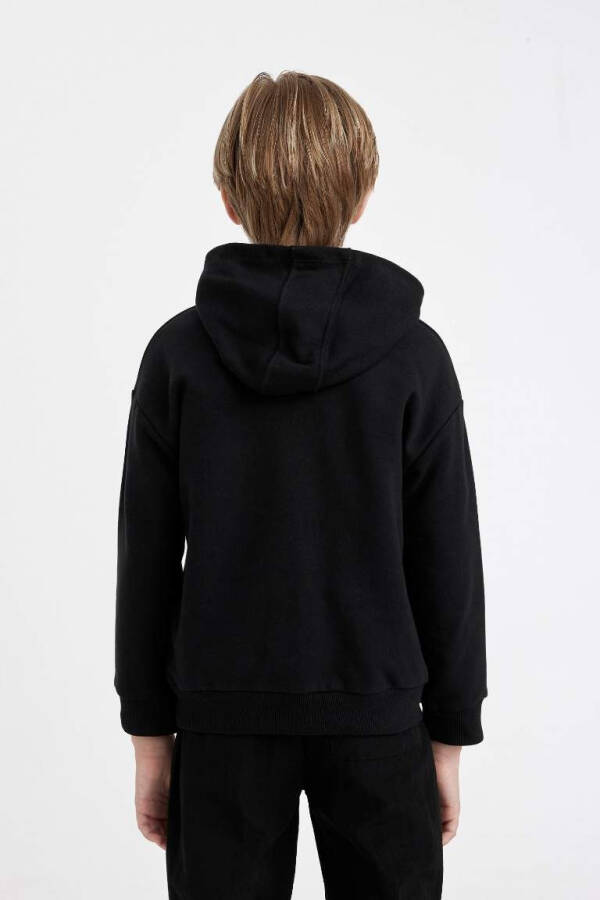 Boys' Black Oversized Hoodie Sweatshirt with Pockets for School - 6