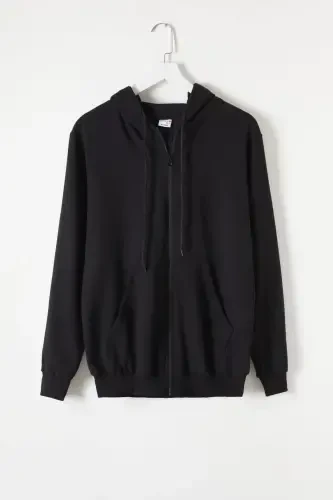 Boy's Black School Cardigan with Hood and Zipper 16194-Black - 1