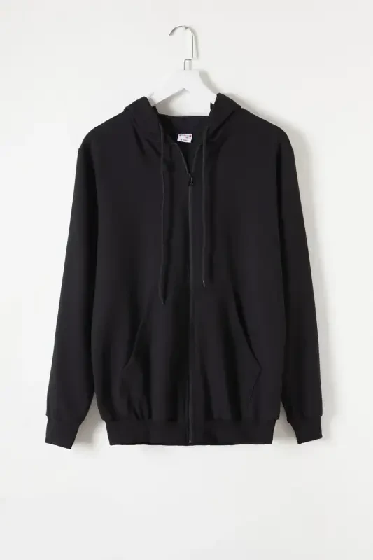 Boy's Black School Cardigan with Hood and Zipper 16194-Black - 1