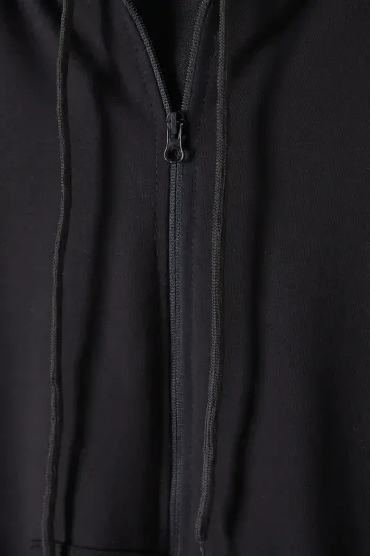 Boy's Black School Cardigan with Hood and Zipper 16194-Black - 4