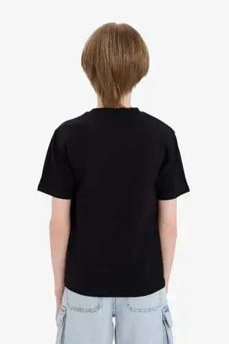 Boy's black short sleeve school t-shirt with a polo collar - DEFACTO (1)