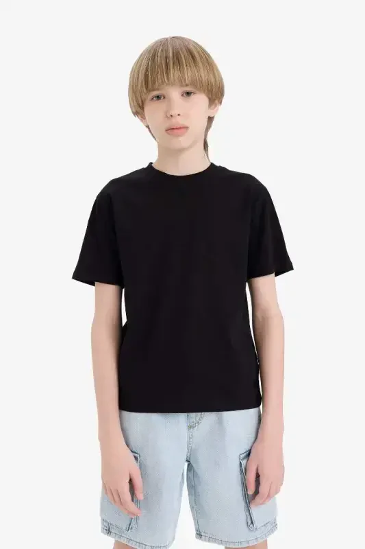 Boy's black short sleeve school t-shirt with a polo collar - 5