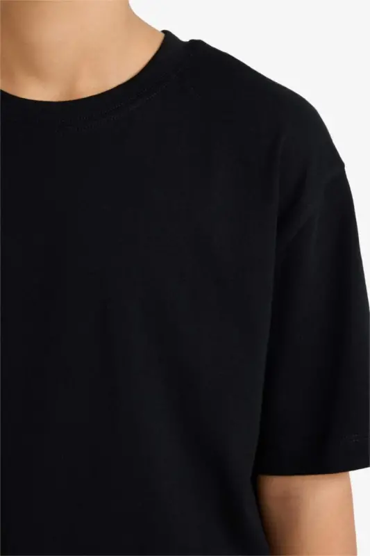 Boy's black short sleeve school t-shirt with a polo collar - 4