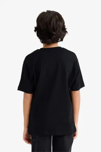 Boy's black short sleeve school t-shirt with a polo collar - 5