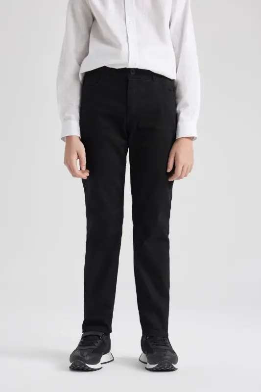 Boys Black Straight Leg Gabardine Basic Plain Trousers X4224a624sm - Black-BK27 - 1