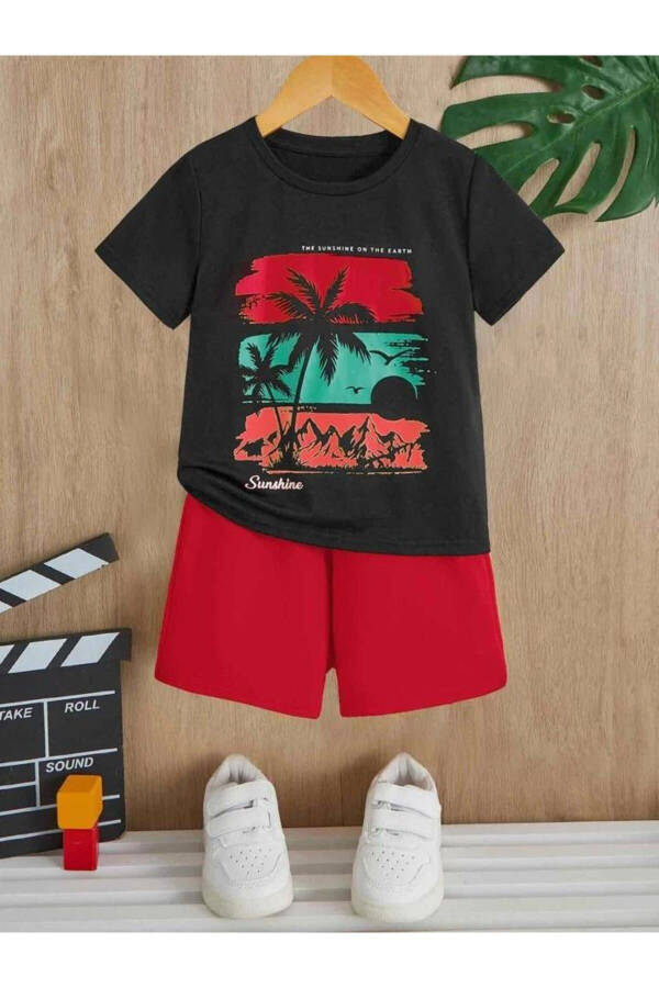 Boy's Black Sunshine Printed T-Shirt and Shorts Set - 1